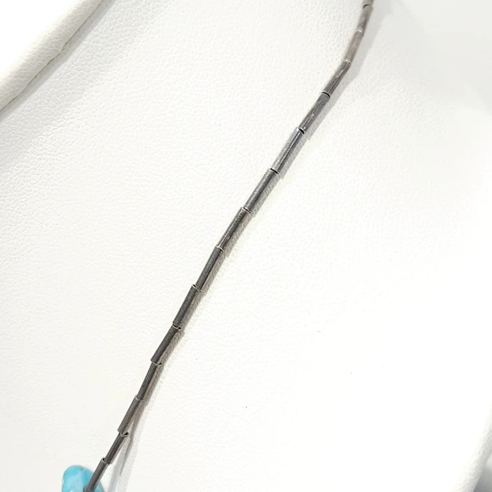 Vintage Southwestern Turquoise Nuggets Sterling Silver Heishi Bead Necklace